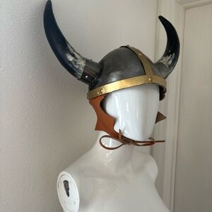 Vintage Viking Genuine Horns Metal Hat Helmet medieval cosplay costume warrior